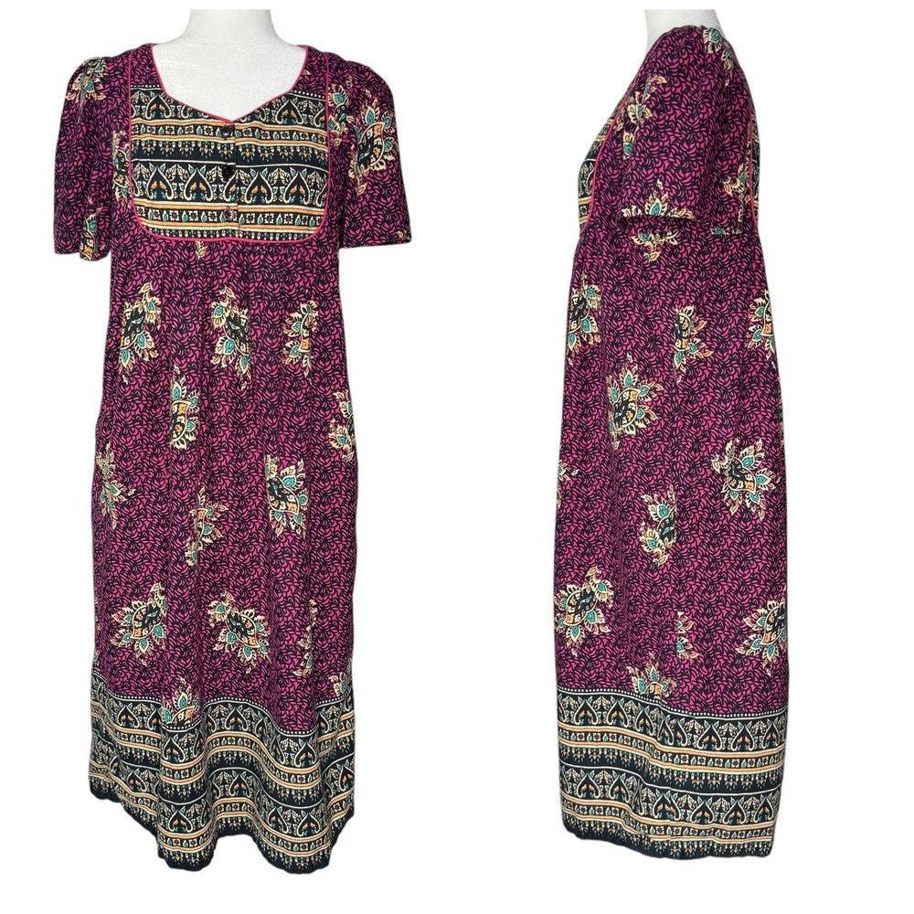 Vintage Sara Morgan Dress M‎ Midi Lounge Muumuu Boho Cottage Modest Traditional